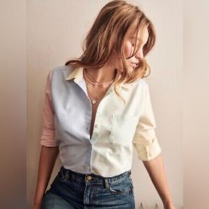 Sezane Tomboy Shirt in Mixed Color Block Pastels, Size 36 (US Size 4)